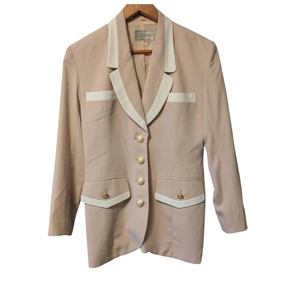 💥SALE💥 Vintage Voz Vago Elegant Beige Blazer with White Accents